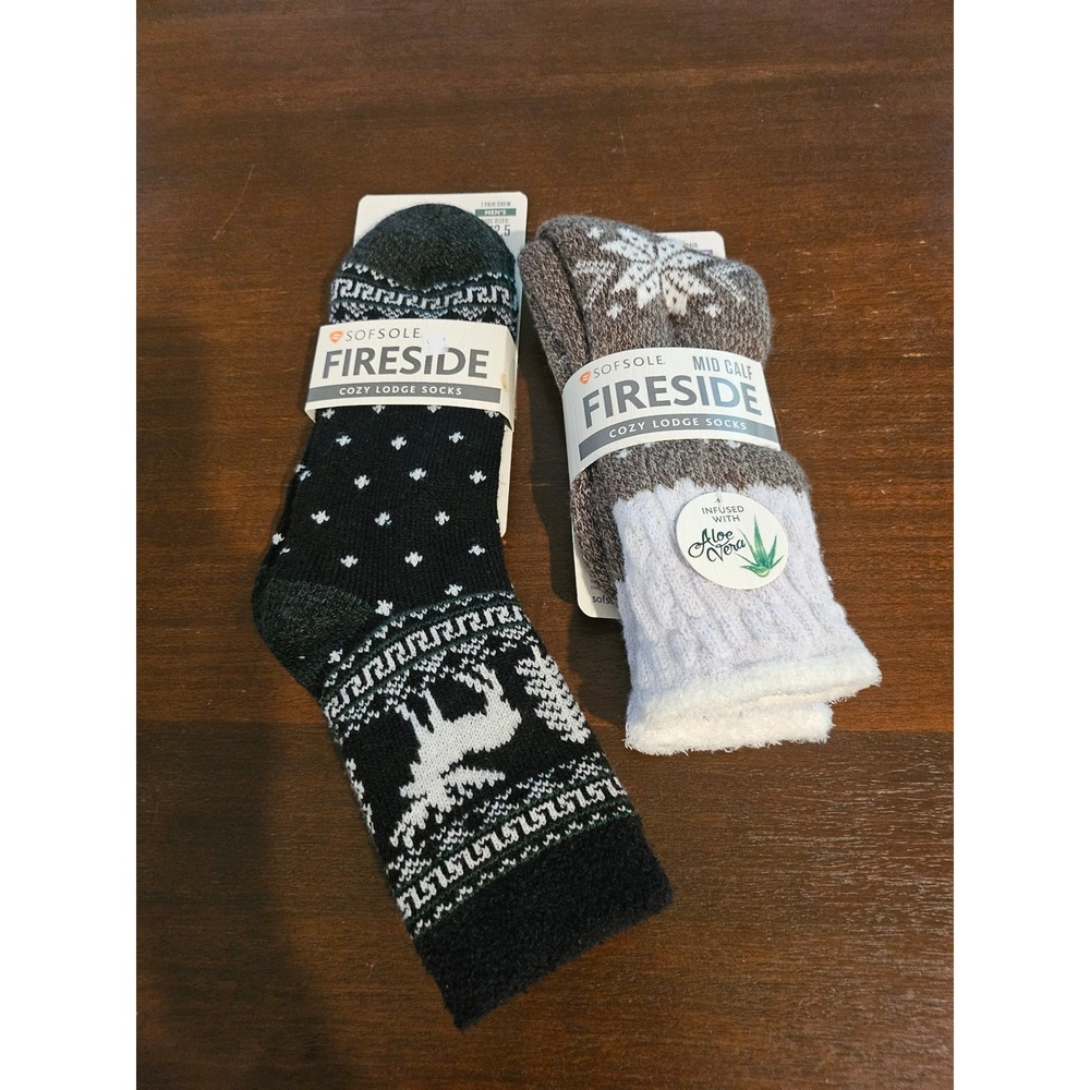 SofSole Fireside Socks Mens Womens OS Multi Color 2 Pair Bundle Cozy Lodge